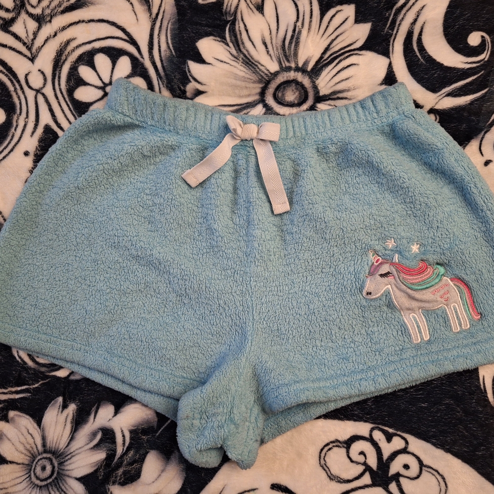 Kids Blue Unicorn Fleece Shorts